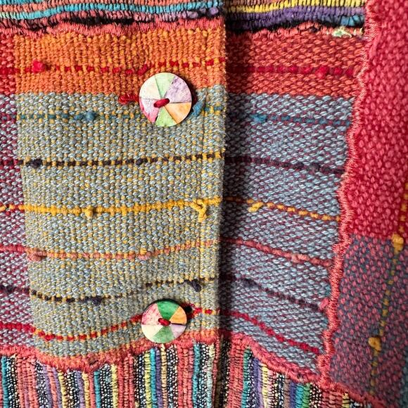 Travel Smith Vintage Jacket Womens Large BOHO Woven 90s Patchwork Rug Colorblock - Picture 5 of 11